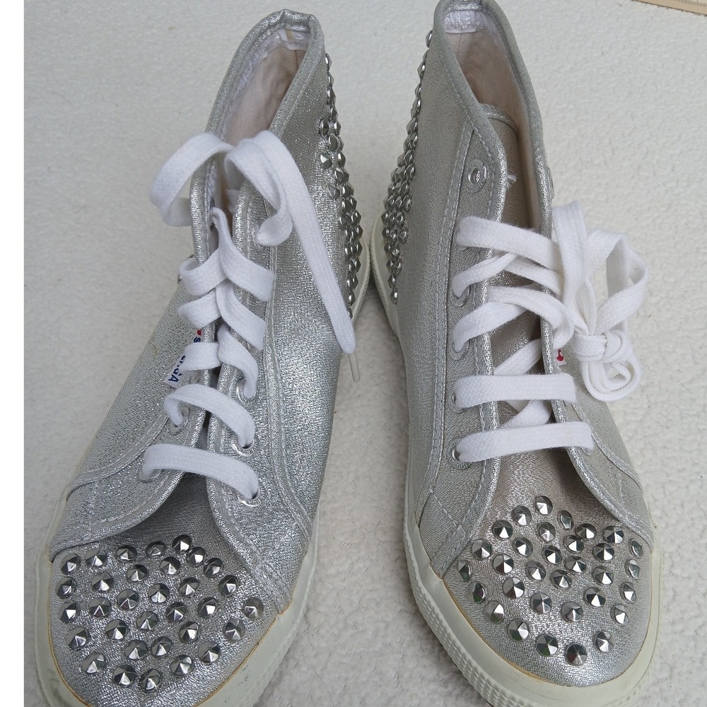 Superga High Top Sneakers Womens 6 Silver Good Studded Metallic S007U50